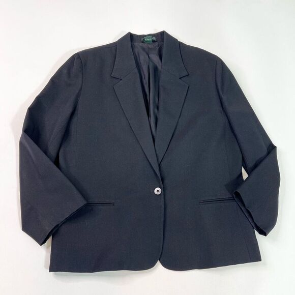 J.Crew Single Button Blazer Womens 14 Black Wool Notch Lapel Lined Pockets - Picture 1 of 8